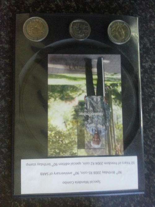 3 coin combo : 90th Birthday R5, 90th anniversary SARB R5 coin, ten years of freedom R2 coin