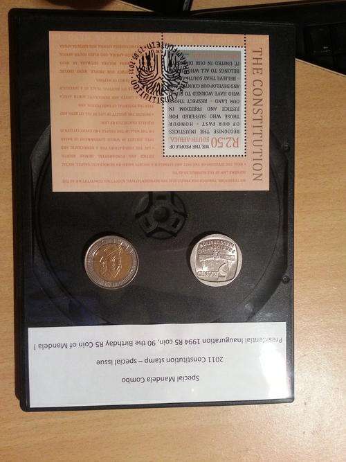 Mandela Combo :90th Birthday R5 coin, 1994 Presidential Inauguration R5 coin