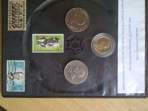 Presidents Combo: 90th Birthday R5 UNC coin, Springbok R1 coins: 1990,1979