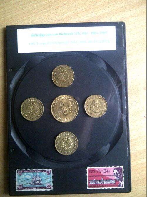 Complete Jan van Riebeeck 1/2c set of coins : 1961-1964 with special stamps and 1962 1c