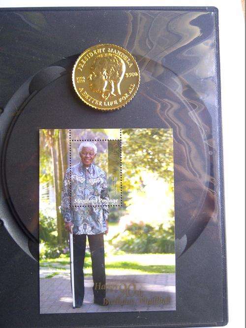 Mandela - 1994-1999 Memorative Sierra Leone Medallion and 90th Birthday stamp