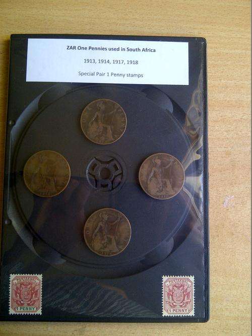 One Pennies used in South Africa : 1913, 1914, 1917, 1918 and pair of 1 Penny Stamps