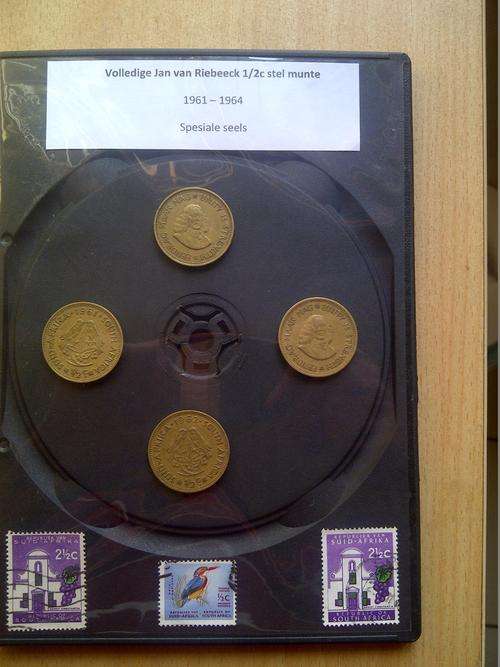 Complete Jan van Riebeeck 1/2c set coins: 1961 - 1964 with special stamps