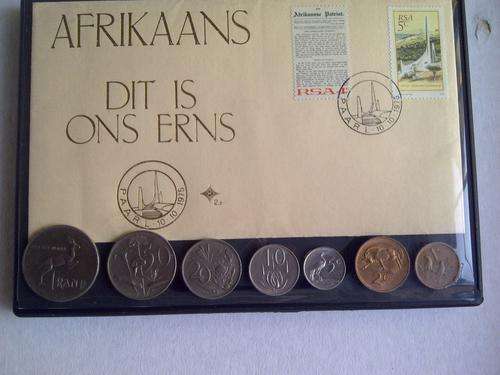 Afrikaans - Ons erns: FDC #2.9; R1 - 1977 , 50c, 5c - 1971, 20c,10c - 1972, 2c - 1976, 1c - 1974