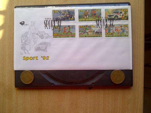 Sports Combo: 1992 FDC # 5.20.1;  50c Cricket and Soccer coins