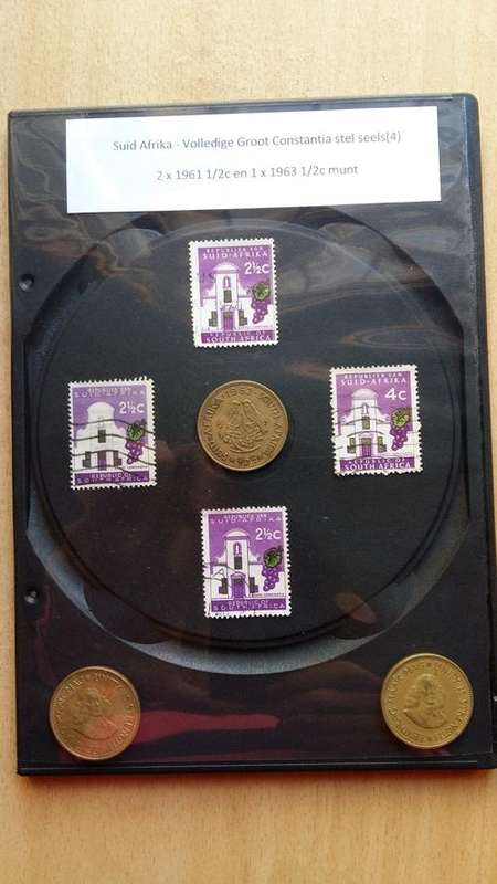 Complete set of Groot Constantia stamps and 3 x 1/2 c coins (1961/1962)