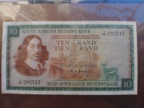 Old South African T W de Jongh R10 Note