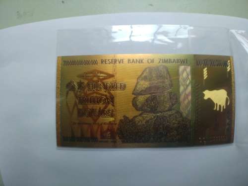 Zimbabwe One Hundred Trillion Dollars 24kt Gold edition note