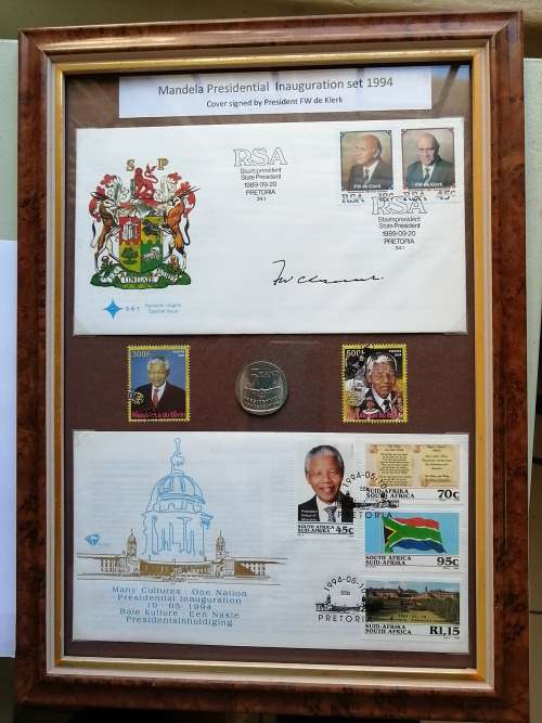 President Mandela Inauguration set with cover signed by President FW de Klerk