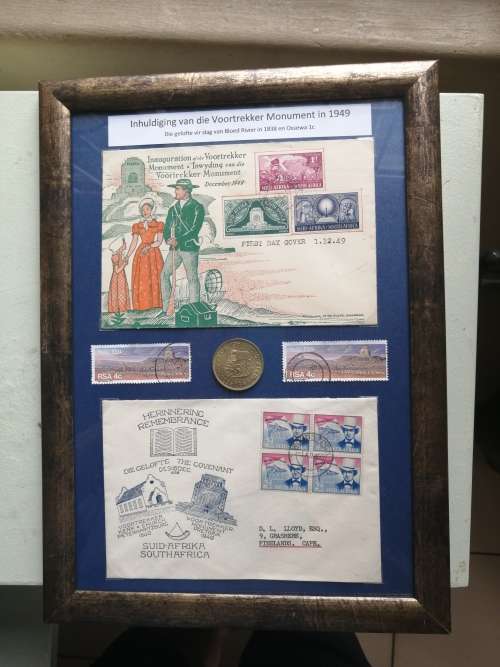 Inauguration of Voortrekker Monument in 1949 and The covenant in 1838 covers with 1c coin