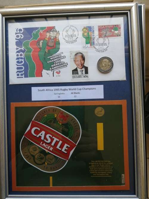 South Africa 1995 Rugby world cup champions set with Mandela coin and special edition can
