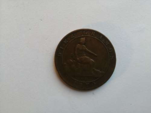 1870 Spain 10 centimos Coin Diez Gramos Cien Piezas