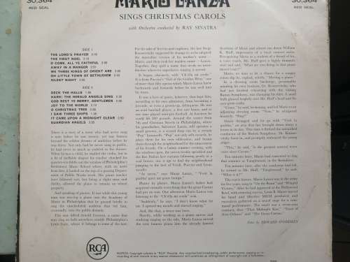MARIO LANZA SINGS CHRISTMAS CAROLS - VINYL LP RECORD - VERY-GOOD+