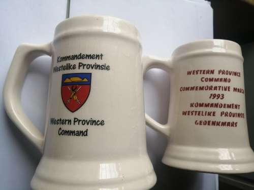Two beer mugs Western Province Command March 1993 and 1995 - two eras of dispensation!