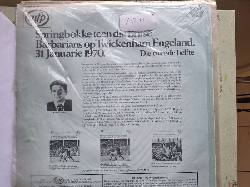 Springbokke teen Britse Barbarians 1970 - 2nd half LP record ,commentator Gerhard Viviers