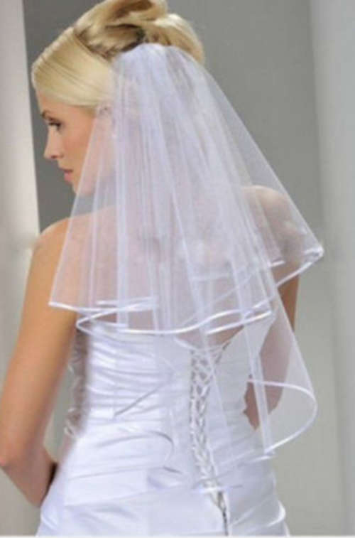 New White 2 Layer Satin Edging Bridal Wedding Veil With Comb