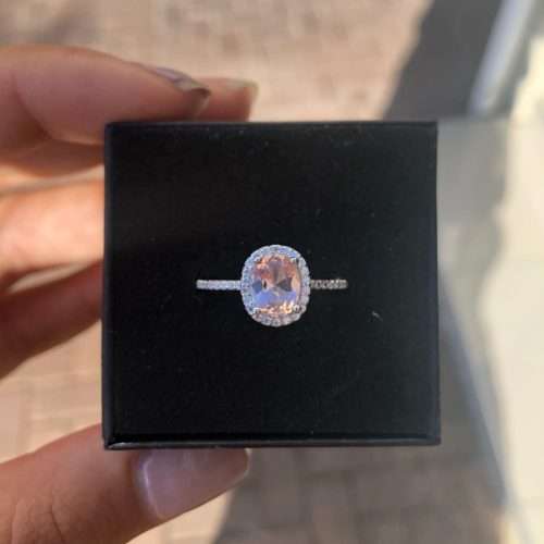 The 1.25 Ct. Nano Morganite Oval Cut Halo Engagement Ring
