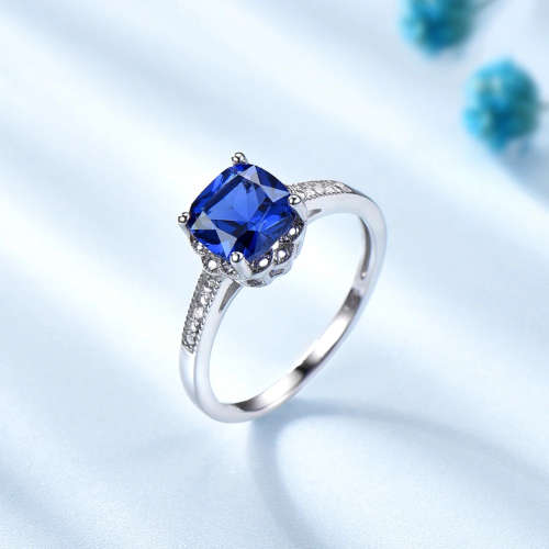 The S925 Silver 2.00 Ct. Cushion Cut Nano Sapphire Engagement Ring