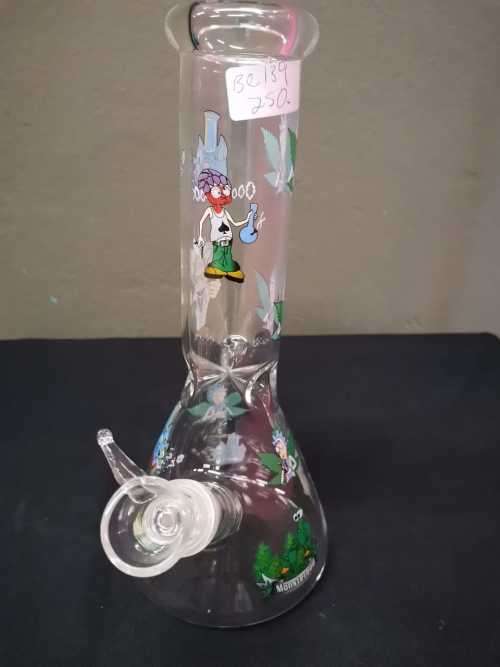 8" RICK AND MORTY GLASS BEAKER BONG - COMES WITH BOWL AND DOWNSTEM-14MM JOINT- STURDY BASE-2 LEFT