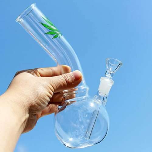 MINI GLASS BONG WITH MARIJUANA LEAF PRINT