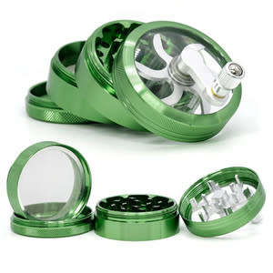 50mm 4 LAYER METAL ALLOY HERB GRINDER WITH HANDLE (GREEN OR BLUE)