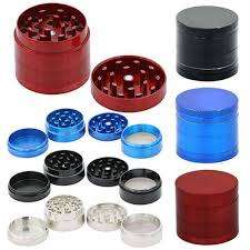 50mm 4 LAYER METAL ALLOY HERB GRINDER WITH HANDLE (GREEN OR BLUE)