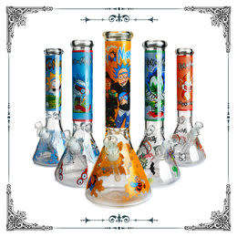 RATED #1  X LARGE 55 CM  RICK and MORTY STYLE GLASS WATER/ICE BEAKERSTYLE  BONG ULTRA THICK !1