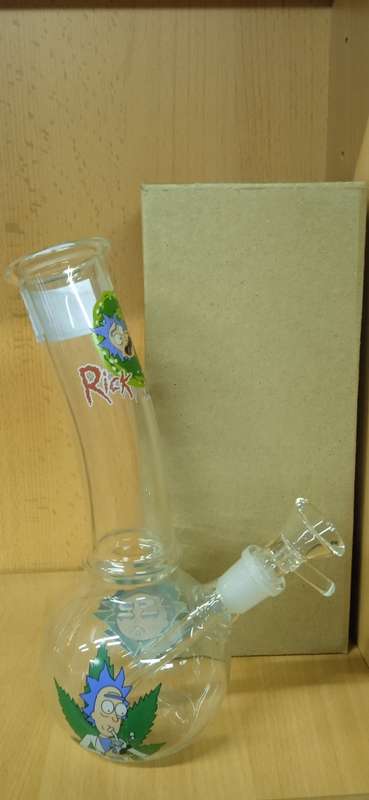 RICK and MORTY WITH ROUND BOTTOM (GLASS BONG WITH REMOVABLE ATTACHMENT)  MED