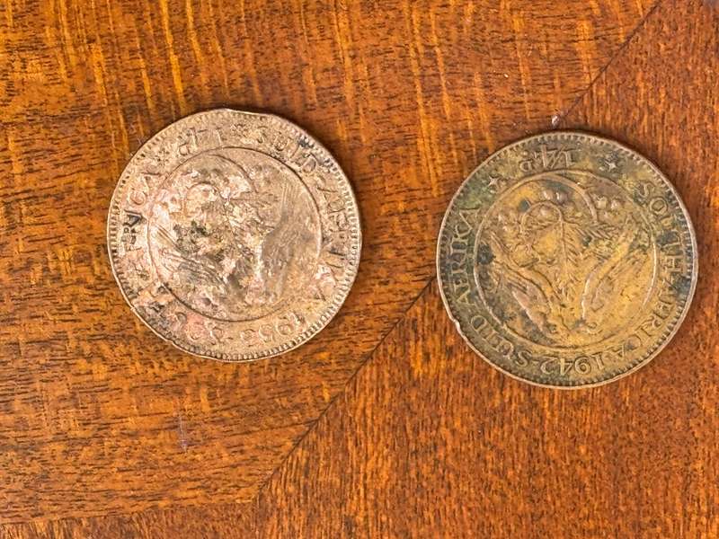 Various old South African coins