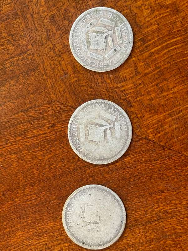 Various old South African coins