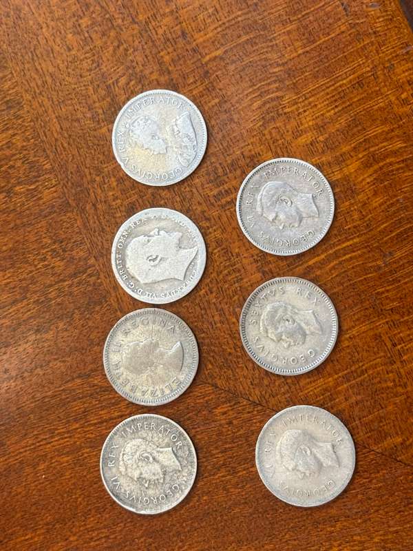 Various old South African coins