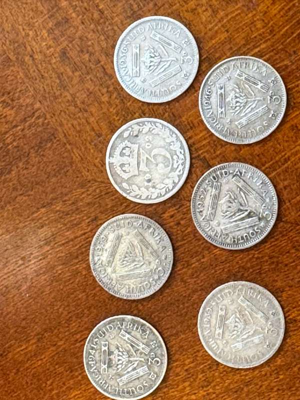 Various old South African coins