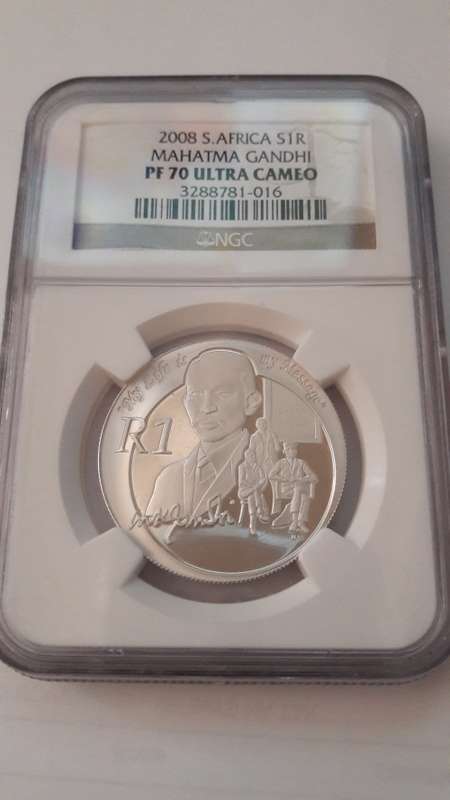 2008 Mahatma Gandhi PF70 Ultra Cameo Protea R1 NGC Graded