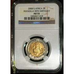 2008 Mandela 90th R5 !!!! AU55 NGC Graded