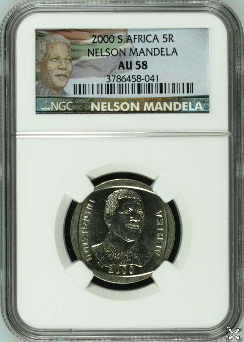 2000 Smiling Mandela R5 !!!!!!  AU 58 Graded - New Label !!
