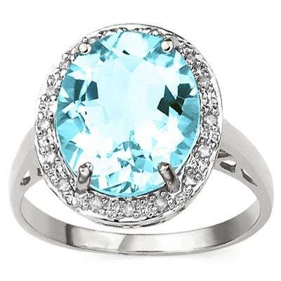 6.41 Carat Blue Topaz Silver Ring with Rhodium Plating
