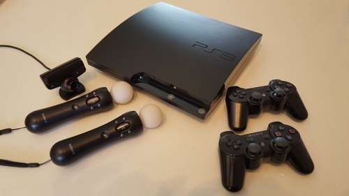 (All Original) Playstation 3 (PS3) Slim 120GB Console,2x DualShock Controllers,2x PS Move, PS Camera