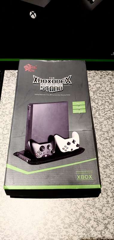 Xbox One X 1TB, Vertical Stand with fan, USB and Charging Dock, Sparkfox dual charger and battery