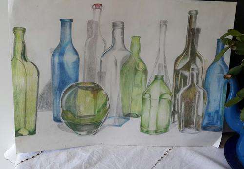 Beautiful pencil drawing of glass bottles