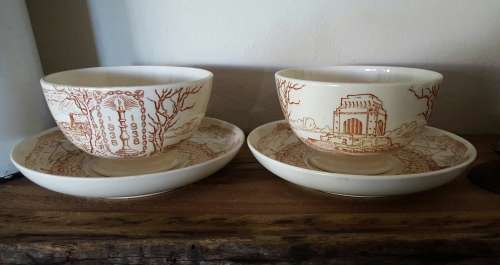 2 x Voortrekker Groot Trek commemorative bowls with saucers