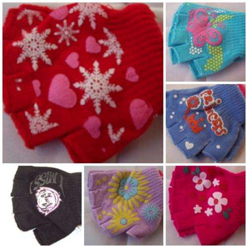 Beautiful knitted HALF  finger gloves for girls to age 7