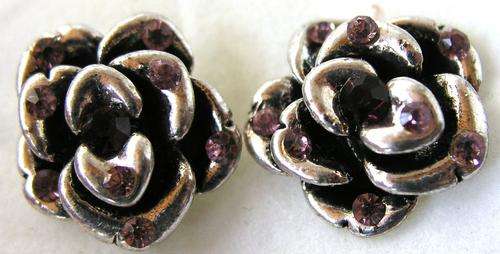 Beautiful Tibetan silver rose earrings with pink crystal inlays