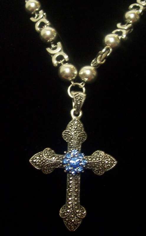 Tibetian silver blue cross pendant and chain