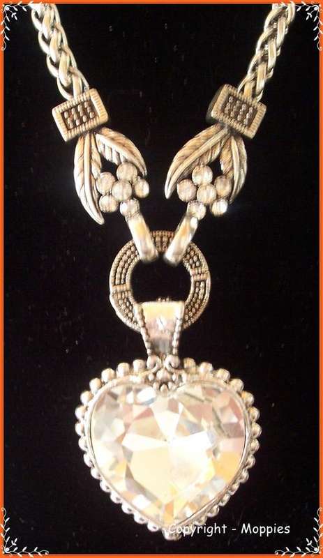 Clear Crystal Heart pendant and chain - Tibetian Silver