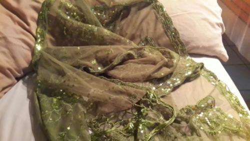 Olive Green Lace Overlay with Sequins