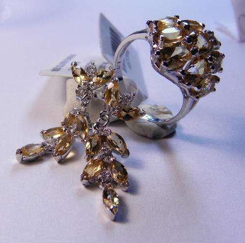 A 925 SOLID STERLING SILVER NATURAL A GRADE CITRINE RING AND EARRING SET