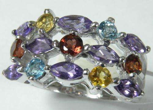 925 Sterling Silver natural A-grade Multi-gem ring