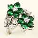 18K WHITE GOLD DOUBLE FLOWER EMERALD RING