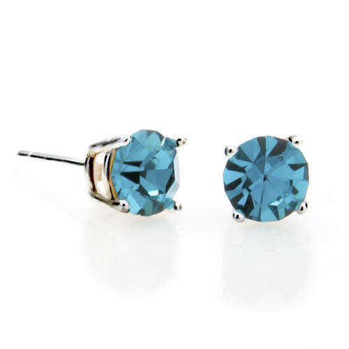 .925 Silver & Blue Crystal December Birthstone Stud Earrings