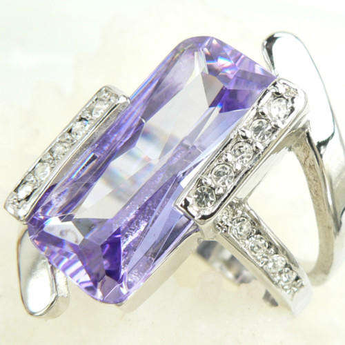 (61) AMETHYST QUARTZ GEM .925 sterling silver RING sz9